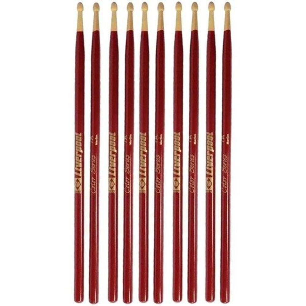 5 Pares Baqueta Color Series 7A Marfim Vermelha Liverpool