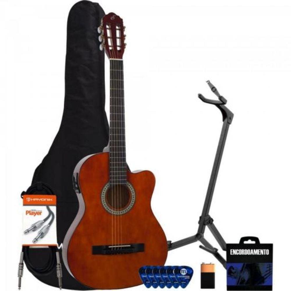 Kit Violão Eletroacústico Flat Sf-14 Natural Giannini +