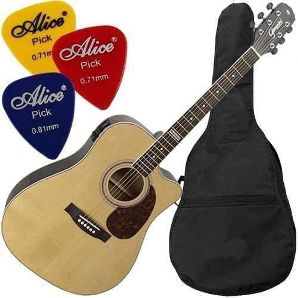 Kit Violão Eletroacústico Folk Gf1D Natural Giannini Mod2017