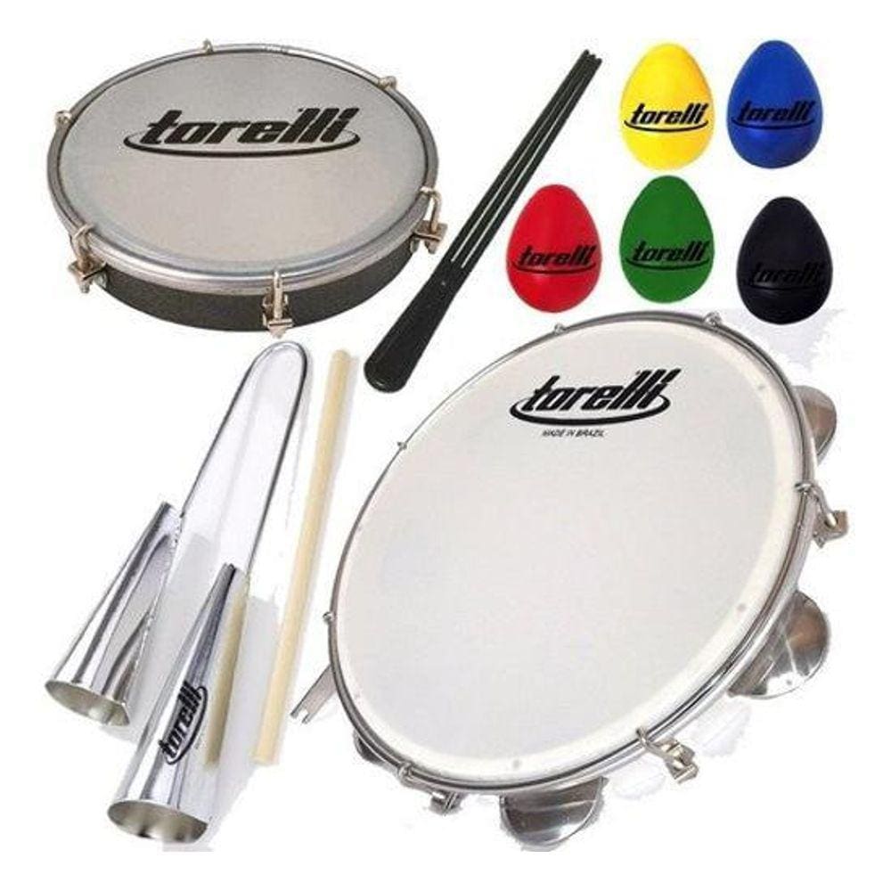Kit Samba Com 10 Itens Pandeiro Tamborim Agogô Ganza Torelli