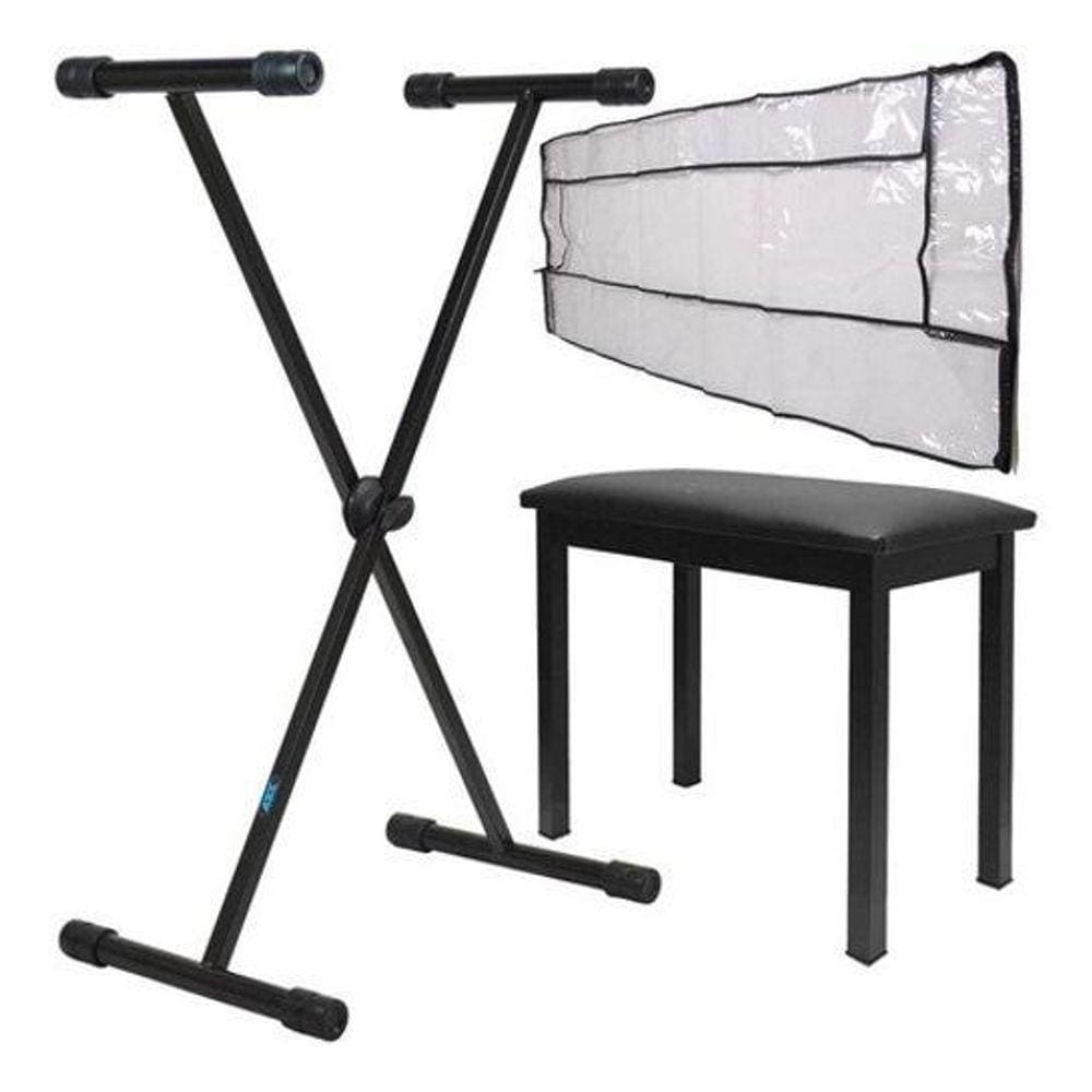 Kit Suporte Teclados E Pianos + Cobertura + Banco Estofado