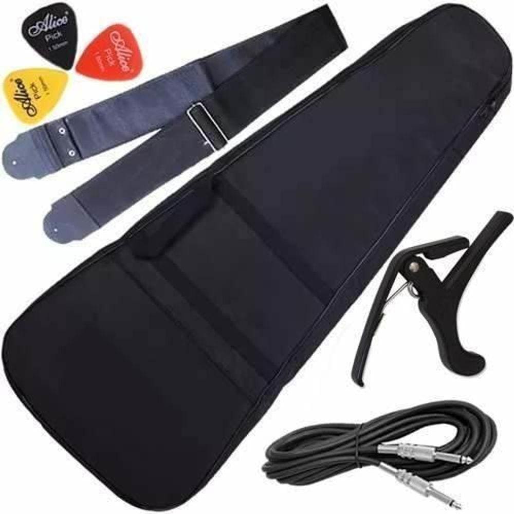 Kit Capa Violão Folk Cabo + Palhetas + Correia Capotraste
