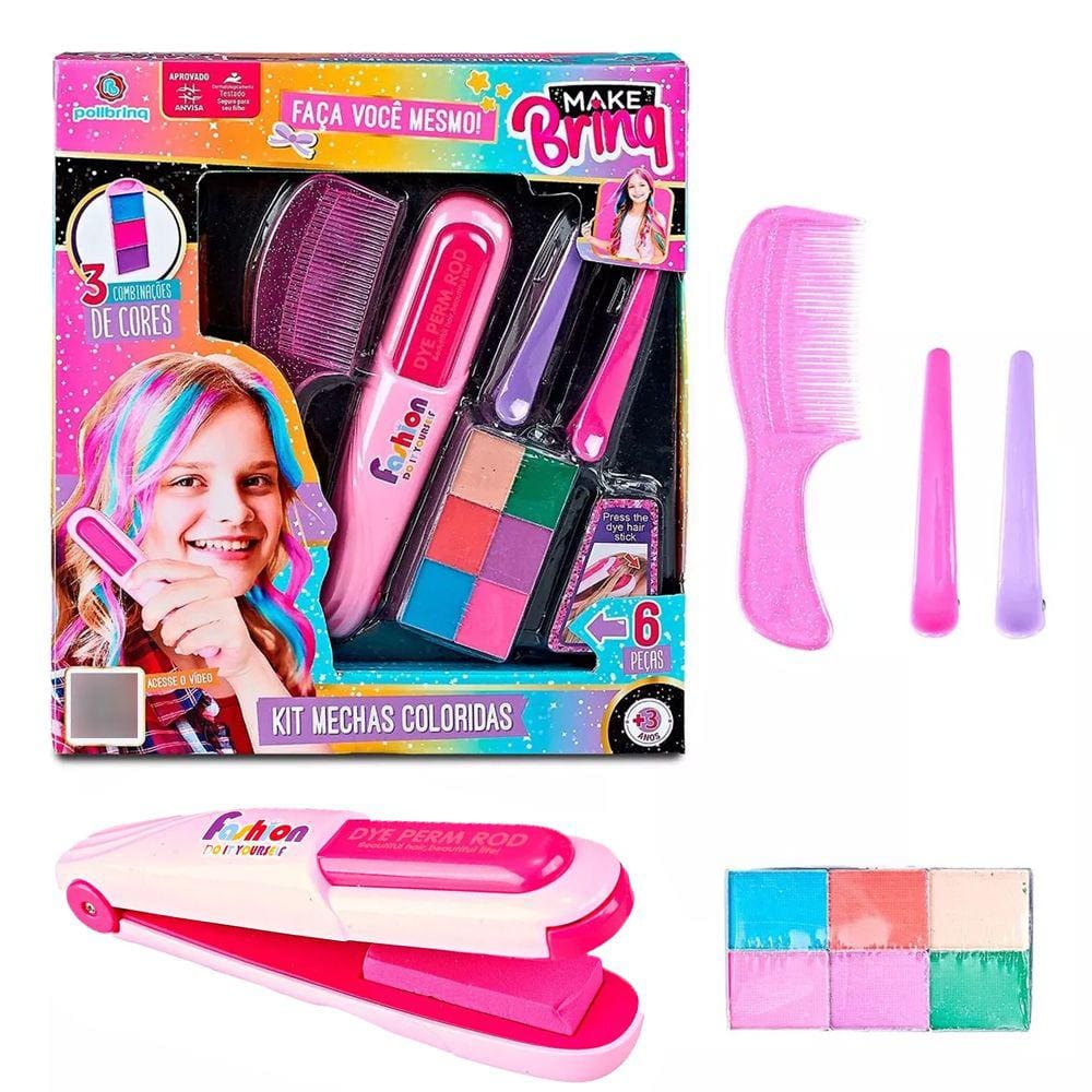Kit Para Colorir O Cabelo +3 Anos Mechas 6 Cores Make Brinq
