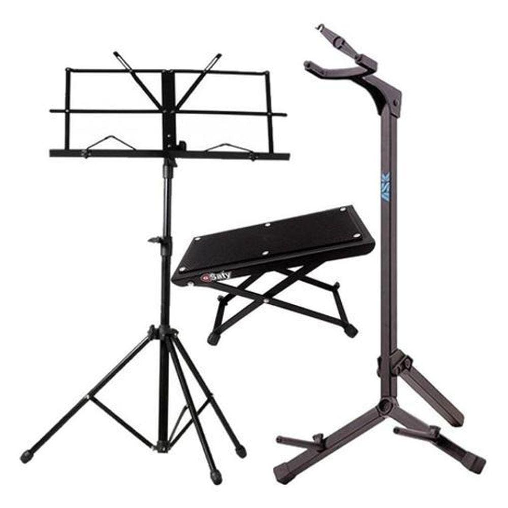 Kit Suporte Violão Ask G3S Com Estante Partitura Descanço Pé