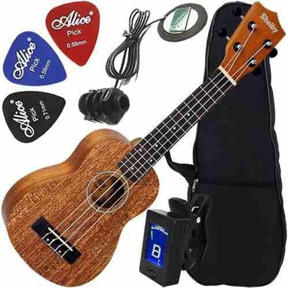 Kit Completo Ukulele Soprano Elétrico Su21M Shelby Envio24H