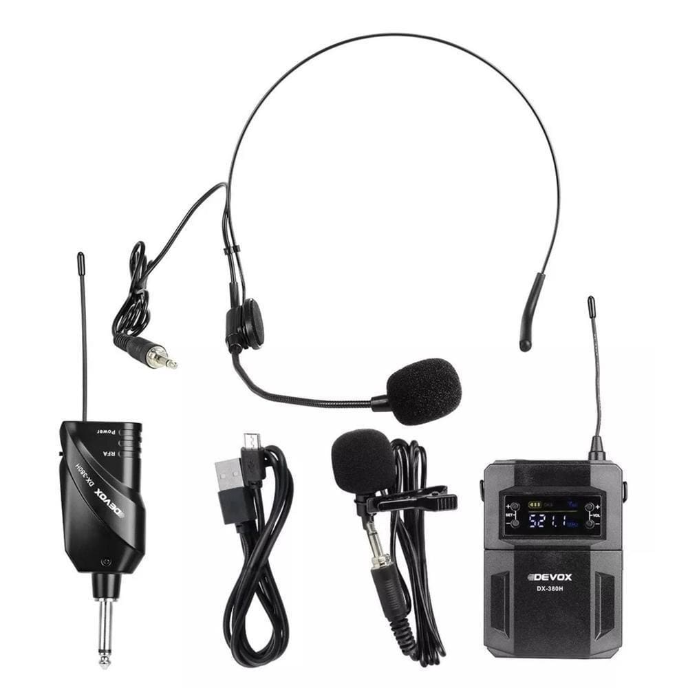 Microfone Sem Fio Dinamico Devox Dx380H Headset Lapela Uhf
