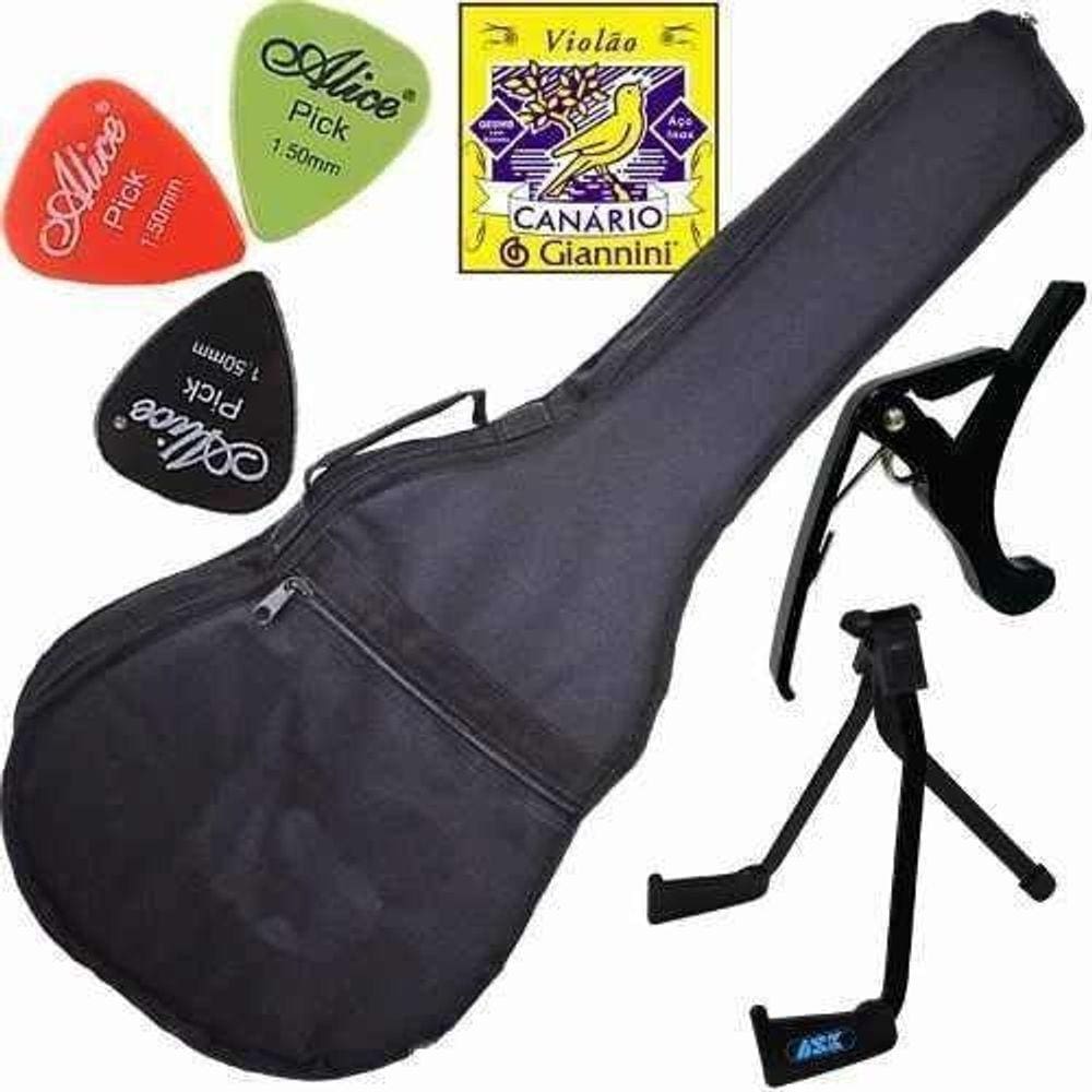 Kit Capa Violão Folk Com Capotraste + Palhetas + Acessórios