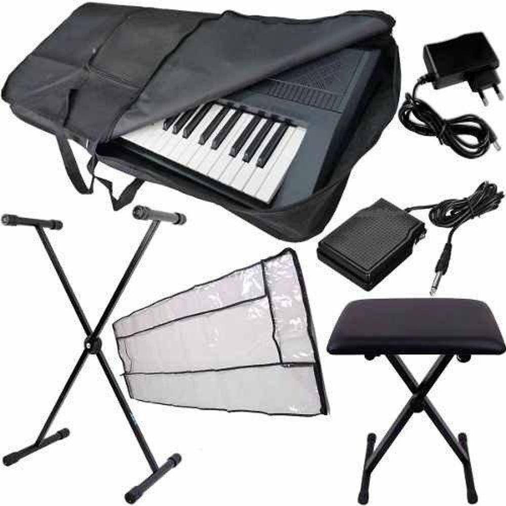 Kit Muti Acessórios Teclado Com Capa Suporte Banco Etc..