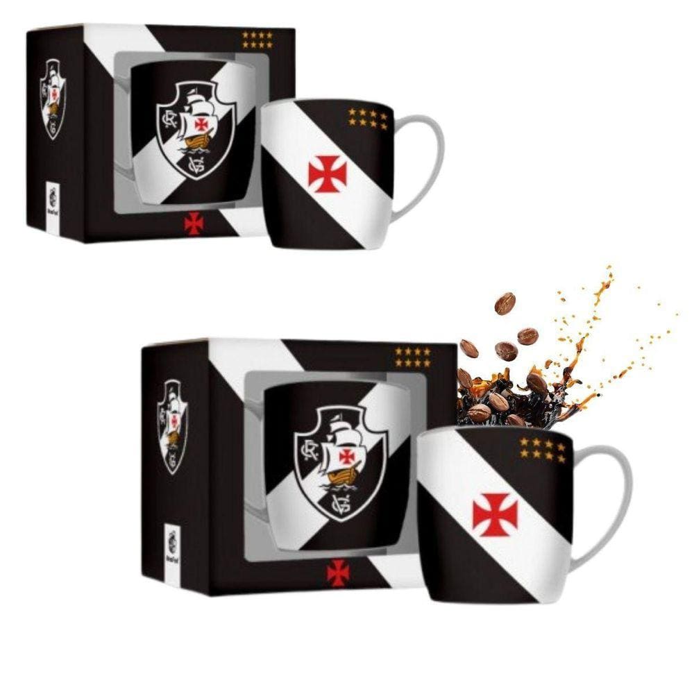 Kit 2 Canecas Xicara Porcelana Urban 300Ml Café Vasco Preto