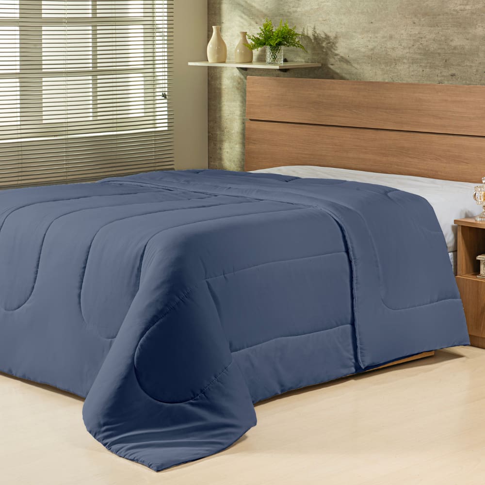 Edredom Solteiro 300 Fios Macio Toque Acetinado Seca Rápido 01 Peça Marinho