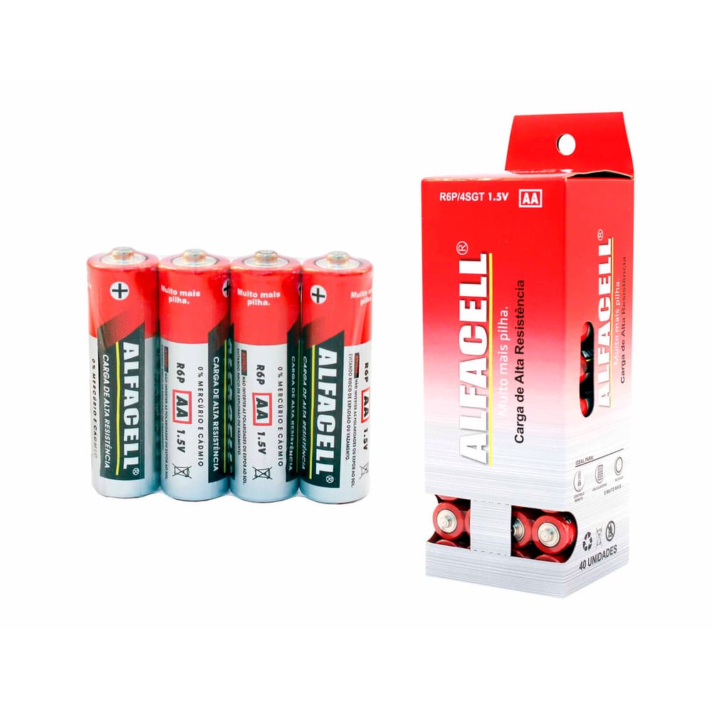 Pilha Alfacell Comum Pq Aa 1.5V C/4 - Tubo 40
