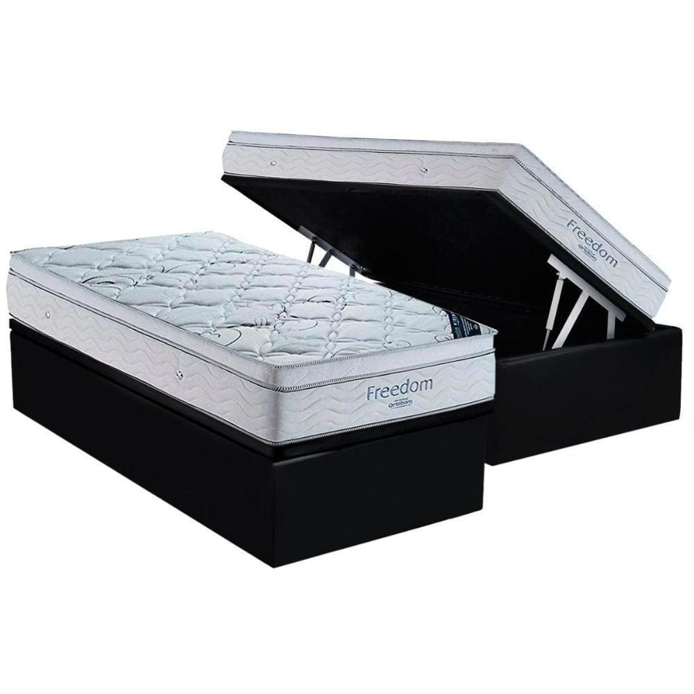 Cama Box Baú Solteiro: Colchão Molas SuperPocket Ensacadas Ortobom Freedom + Base CRC Suede Black(88x188)