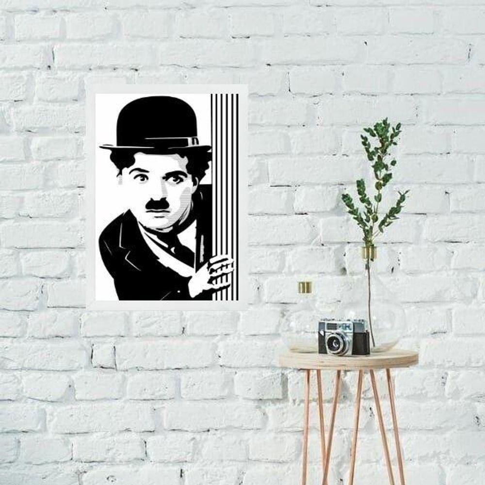 Quadro Charlie Chaplin Abstrato Preto E Branco 24X18Cm