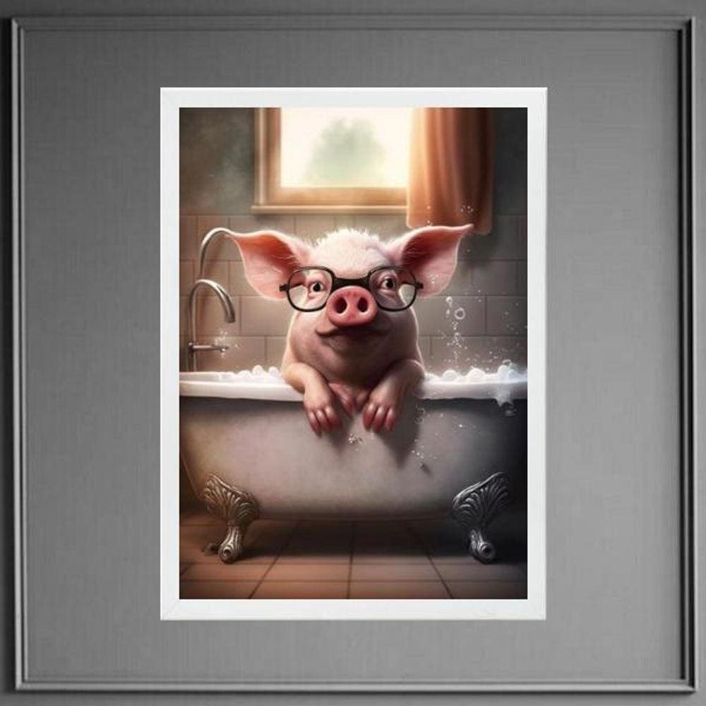 Quadro Divertido Para Banheiro - Porquinho 24X18Cm