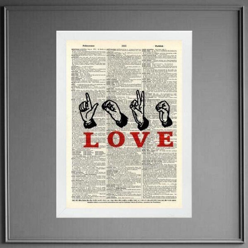 Quadro Decorativo Love Em Libras 33X24Cm - Com Vidro