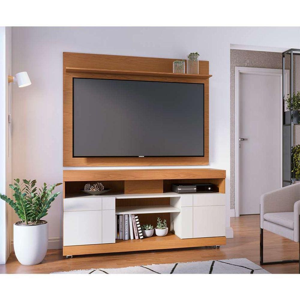 rack yara 2 pt freijó e off white 136 cm