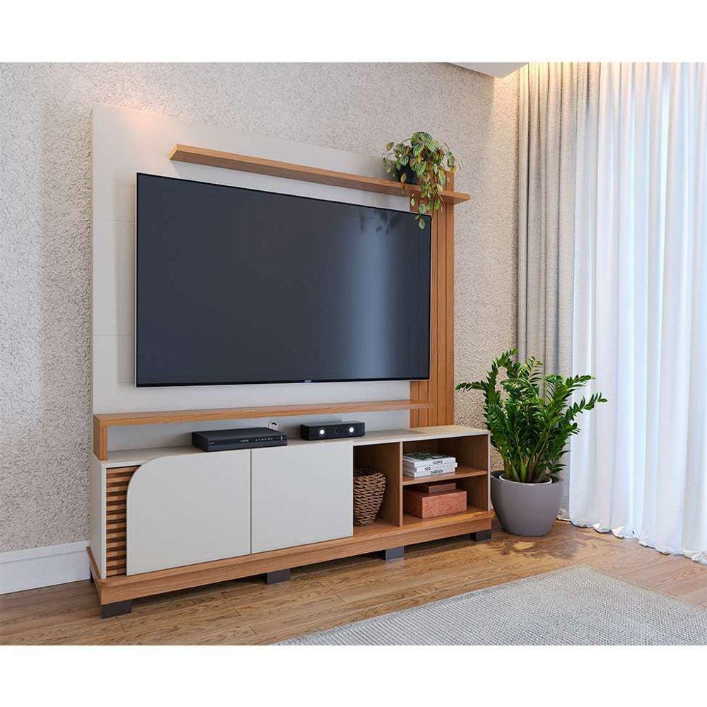 estante para home theater e tv até 75 polegadas jurerê 2 pt off white e freijó