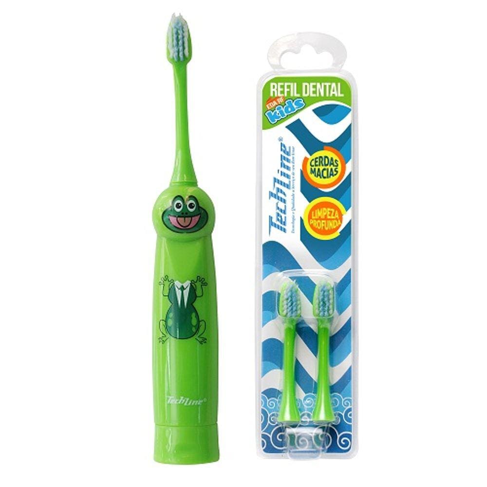 Kit Escova Dental Infantil + Refil Verde - Sapo Techline