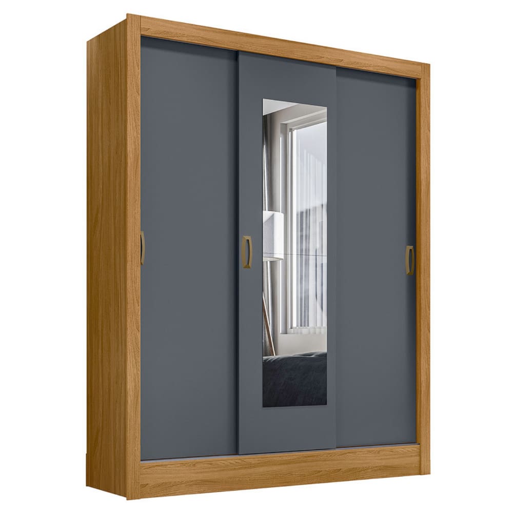 Guarda Roupa com Espelho Melbourne Freijó Cinza