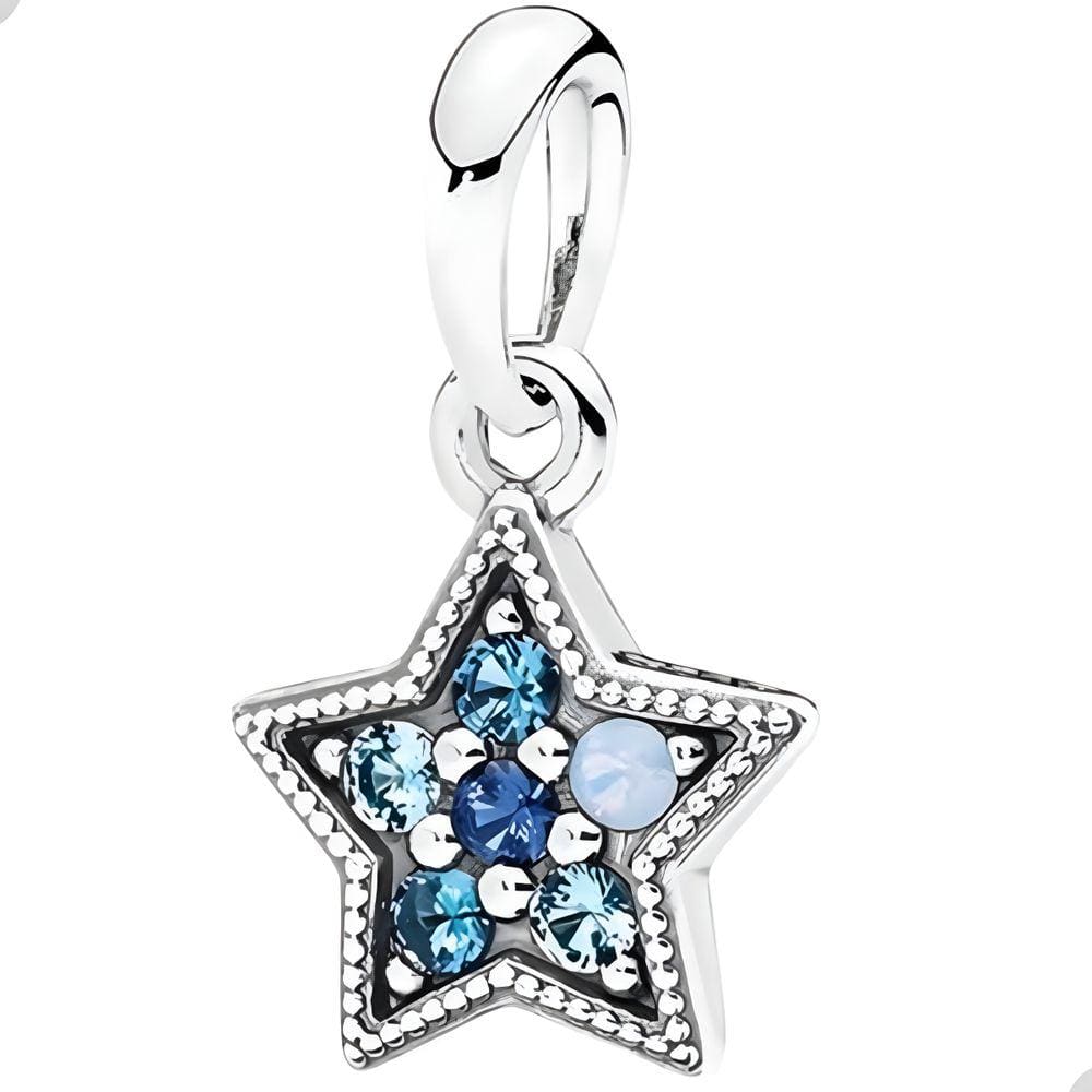 Berloque Pingente Estrela Zircônia Azul Prata 925