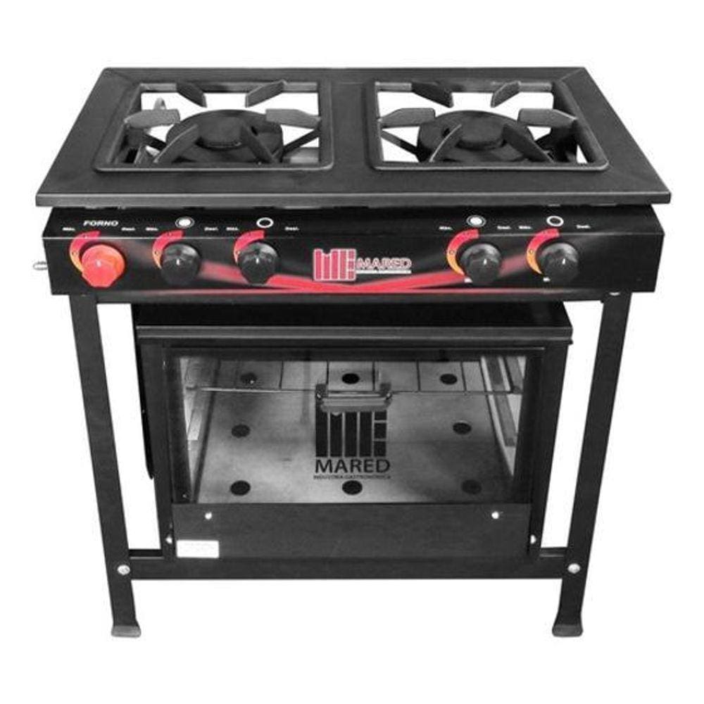 Fogão Industrial Painel 2 Bocas Com Forno Tampa Vidro