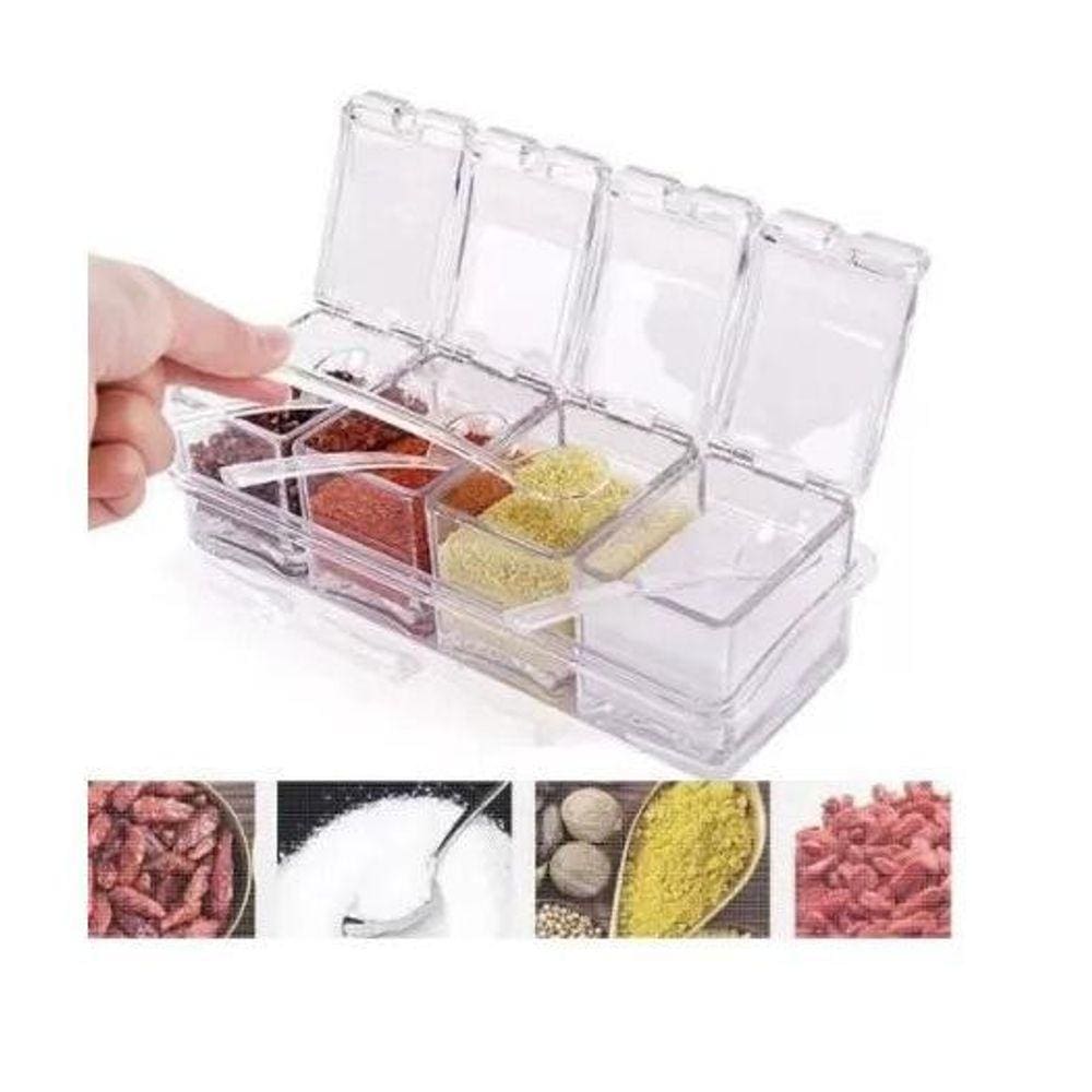 Porta Temperos Em Acrilico Com Colher 4 Partes