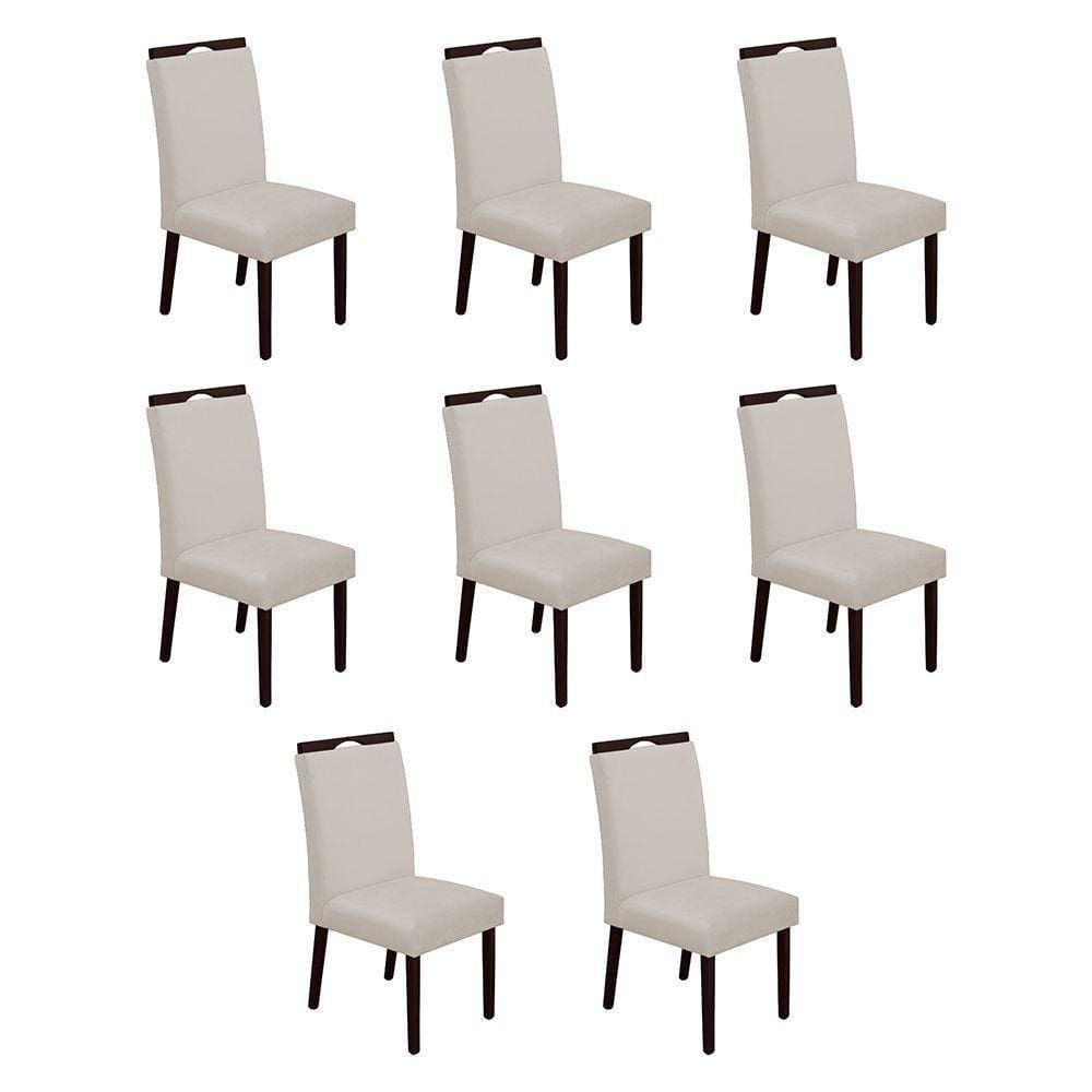 Kit 8 Cadeiras De Jantar Madeira Maciça Castanho Premium Heloísa Veludo Bege - Cor: Bege