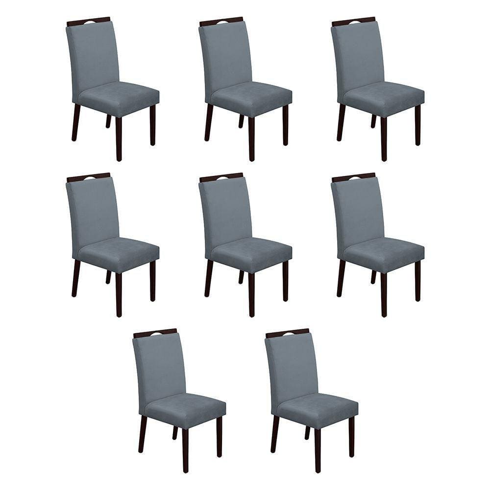 Kit 8 Cadeiras De Jantar Madeira Maciça Castanho Premium Heloísa Veludo Cinza - Cor: Cinza