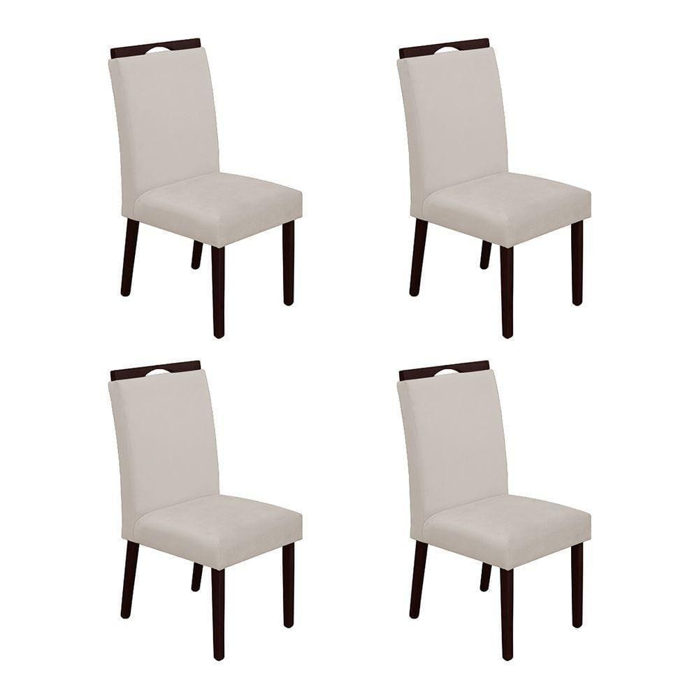 Kit 4 Cadeiras De Jantar Madeira Maciça Castanho Premium Heloísa Veludo Bege - Cor: Bege