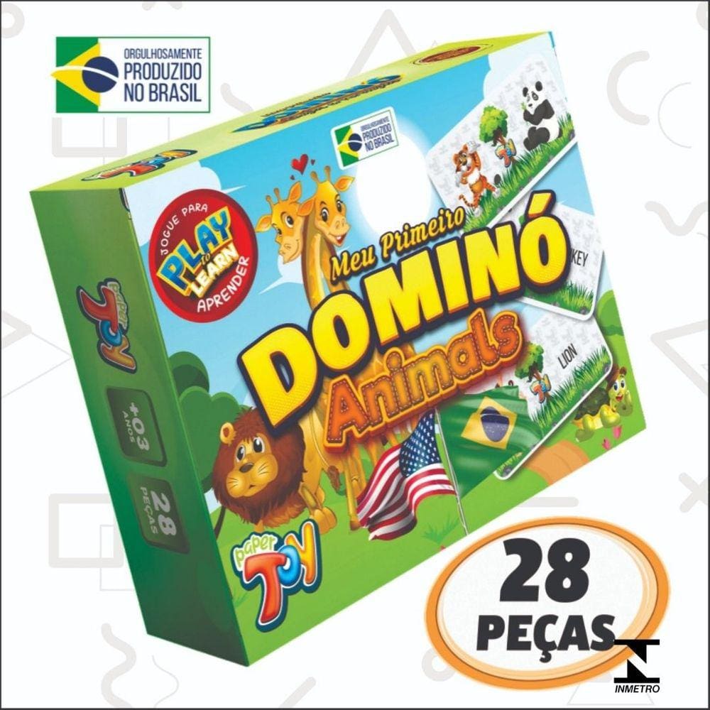 Meu Primeiro Dominó Animal Inglês 28 Peças MDF - Paper Toy