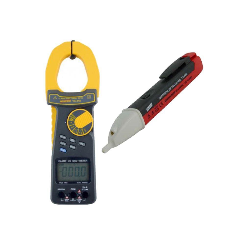 Kit Alicate Amperímetro Va-318 Corrente Rms Resistência Diodo Continuidade Detector Tensão Tv-600 Instrutherm