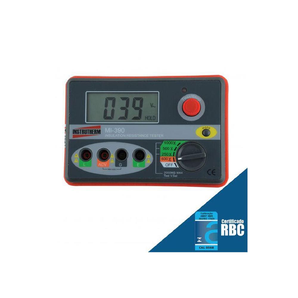 Megôhmetro Digital Faixa 1000V E 2000 Mohms Resistência Isolação Mi-390 Portátil Instrutherm Estojo Certificado Rbc