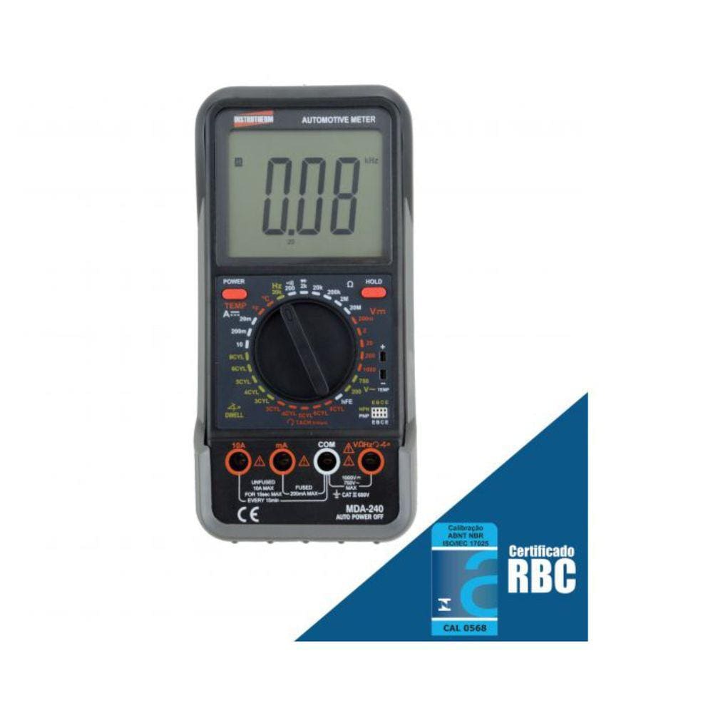 Multímetro Digital Automotivo Tensão Corrente Tacômetro Garra Indutiva Mda-240 Portátil Instrutherm Com Certificado Rbc