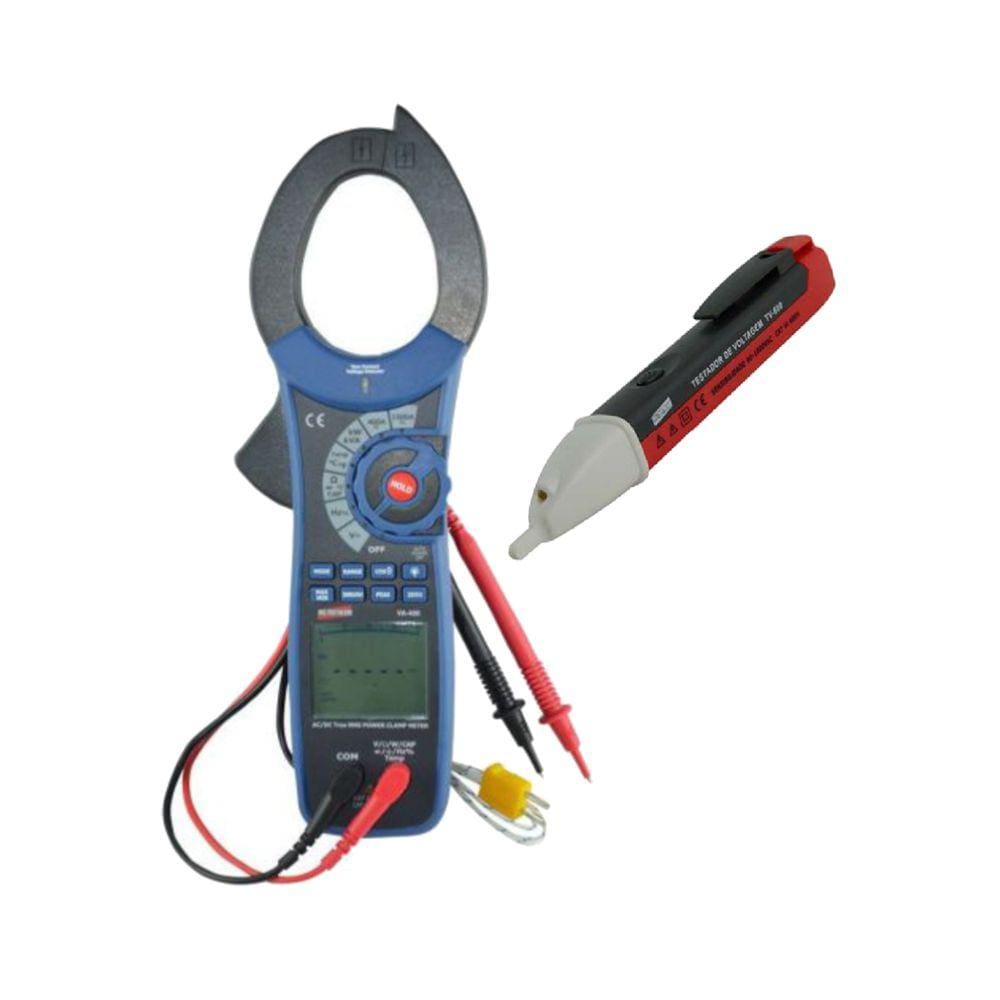 Kit Alicate Volt Amperímetro Digital True Rms Va-400 Detector Tensão Indicação Visual Tv-600 Portátil Instrutherm
