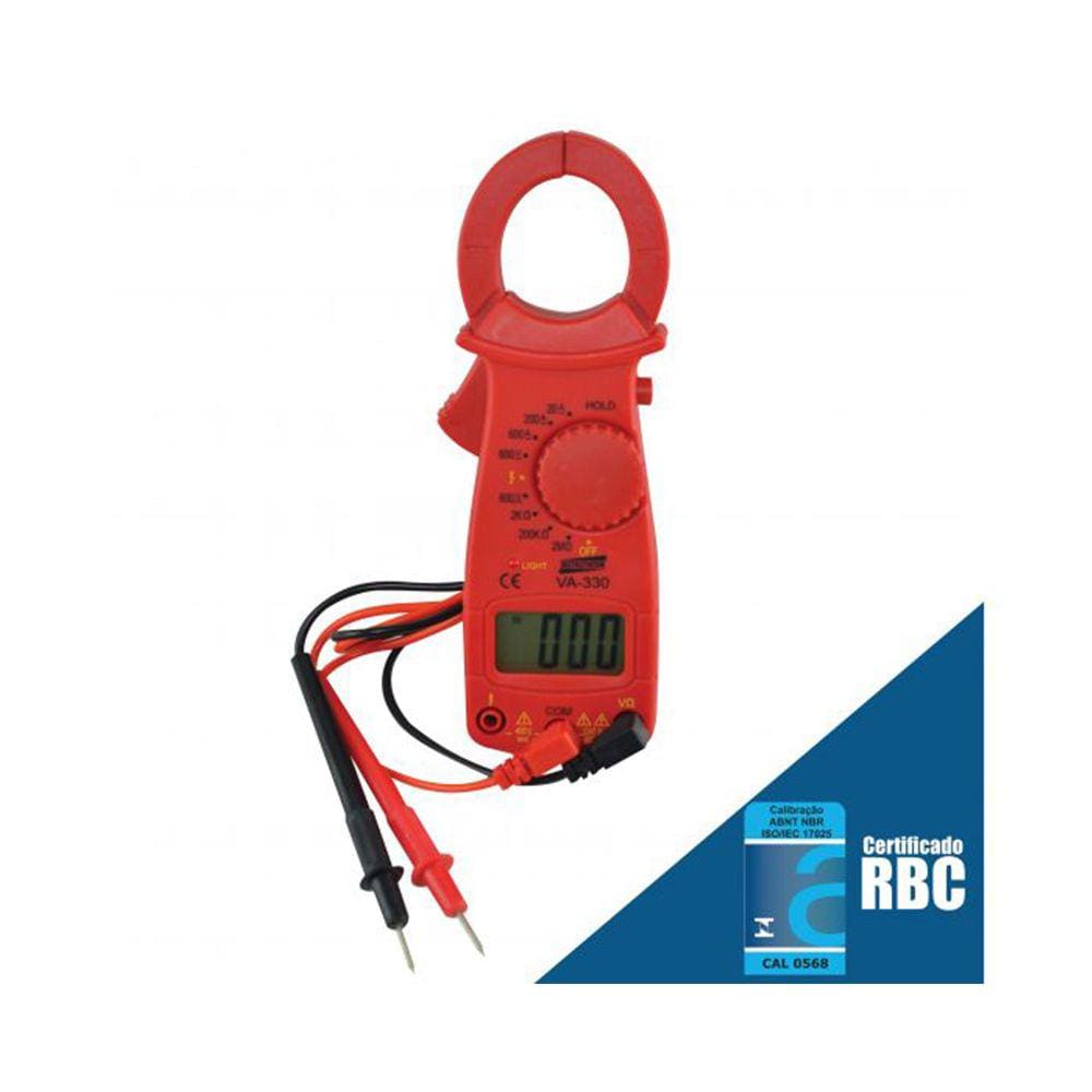 Alicate Volt Amperímetro Digital Corrente Tensão Resistência Hold Teste Fio Garra Nr-10 Va-330 Portátil Certificado Rbc