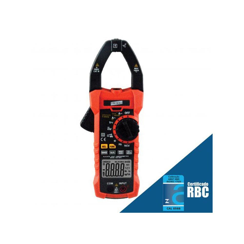 Alicate Volt Amperímetro Digital Corrente Tensão Continuidade Ncv Diodo Rms Va-901 Portátil Estojo Com Certificado
