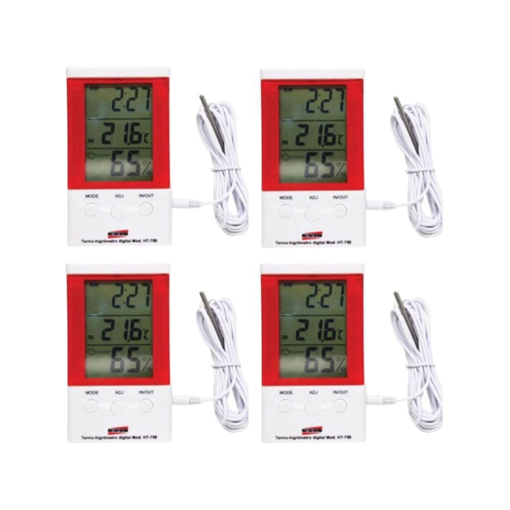 Kit 4 Termo Higrômetro Digital Mesa Parede Relógio Imã Sensor Interno Externo Ht-750 Portátil Instrutherm
