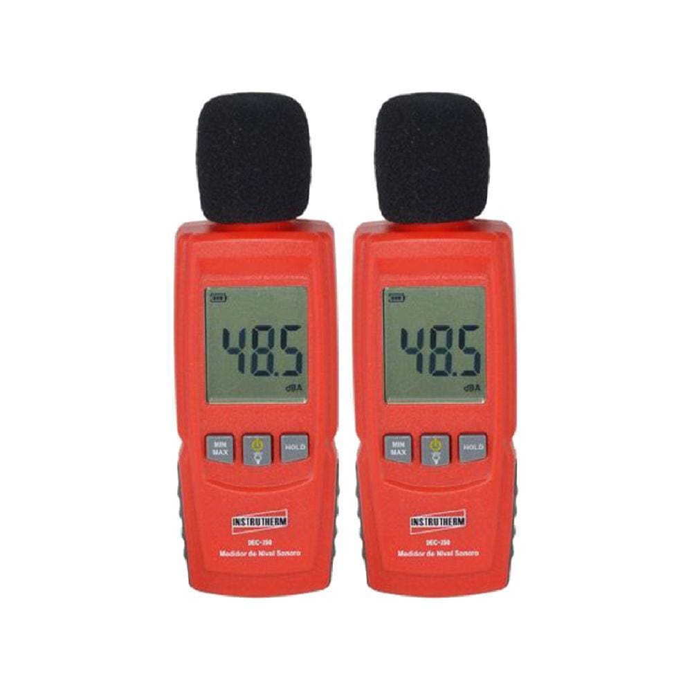 Kit 2 Decibelímetro Digital Sonoro 30 A 130db Máx Mín Hold Microfone Alarme Dec-350 Portátil Instrutherm Protetor Vento