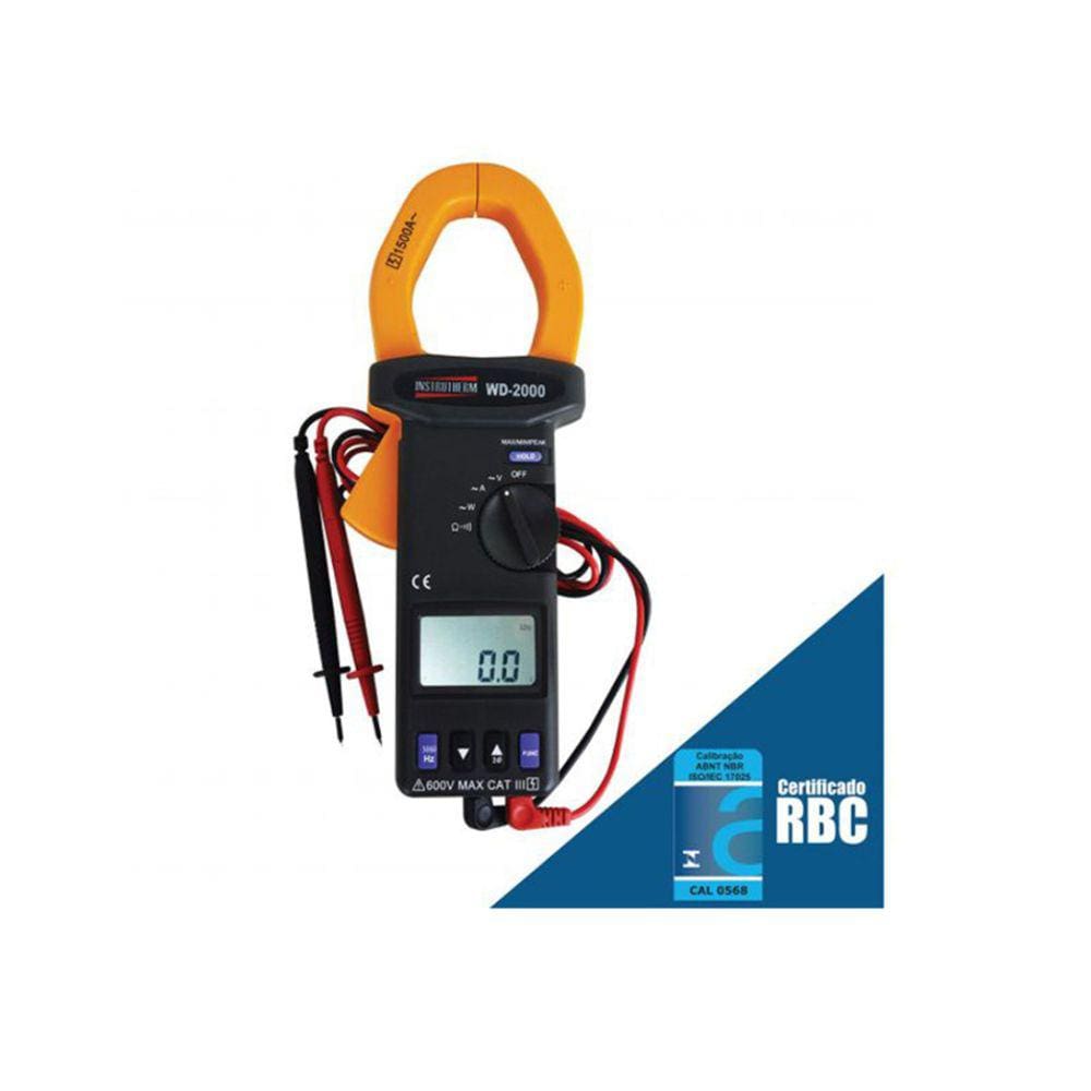 Wattímetro Digital Cat III 600v A 1500A True Rms Função Pico Harmônicas Wd-2000 Portátil Instrutherm Estojo Certificado