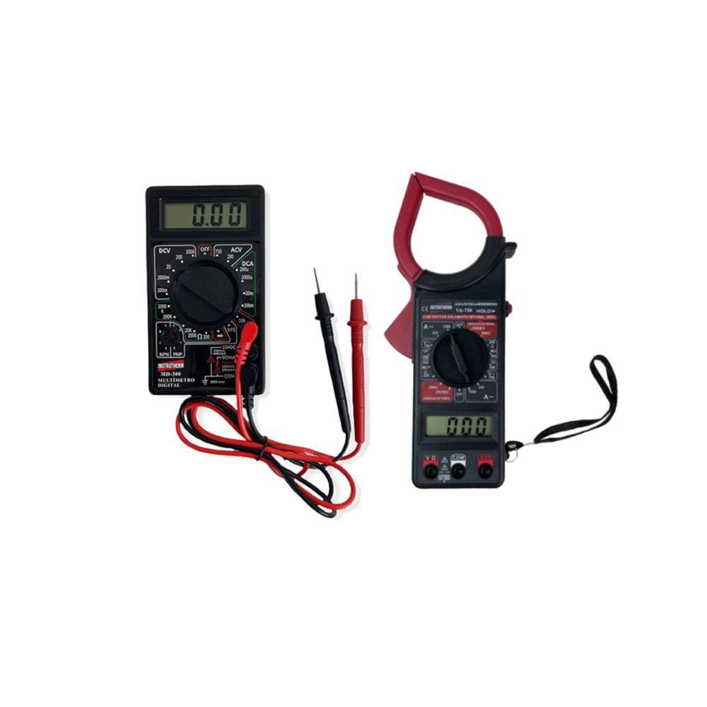 Kit Alicate Volt Amperímetro Continuidade Resistência Va-750 Multímetro Digital Tensão Corrente Md-300 Portátil