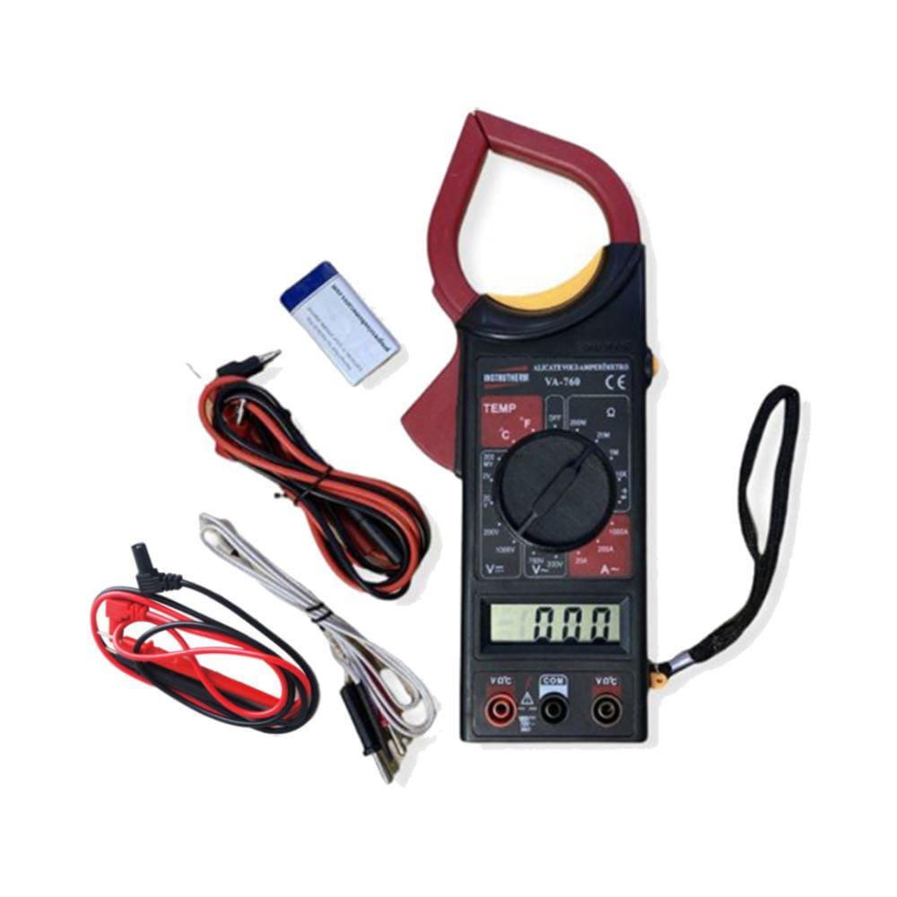 Kit Alicate Volt Amperímetro Digital Tensão Continuidade Corrente Resistência Va-760 Portátil Instrutherm Ponta Prova