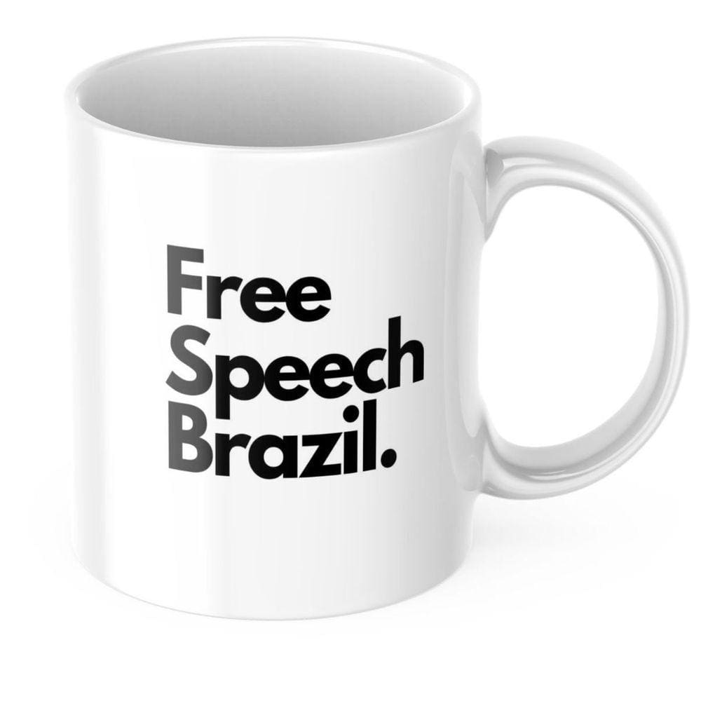 Canéca Xicara para Café e Chá Personalizada de Porcelanana Frase Free Speech Brazil