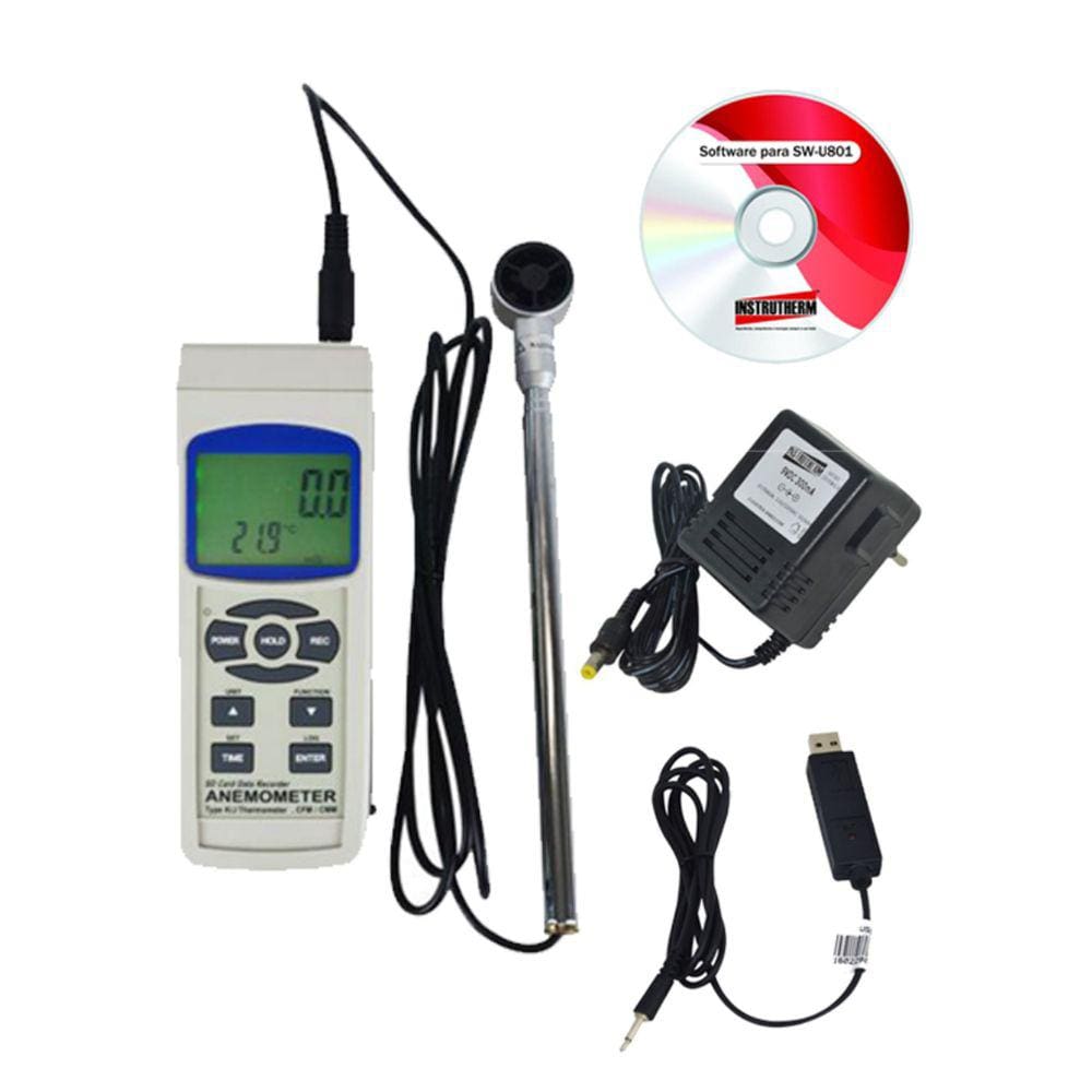 Kit Termo Anemômetro Digital Sensor Tipo K J Datalogger Tar-176 Portátil Adaptador Estojo Software Cabo Comunicação