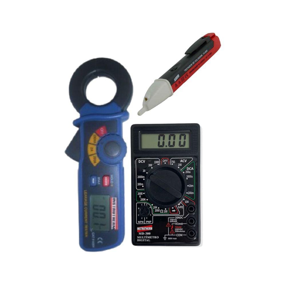 Kit Alicate Detector Fuga Digital Corrente Resistência Va-410 Multímetro Diodo Hfe Md-300 Detector Tensão Tv-600
