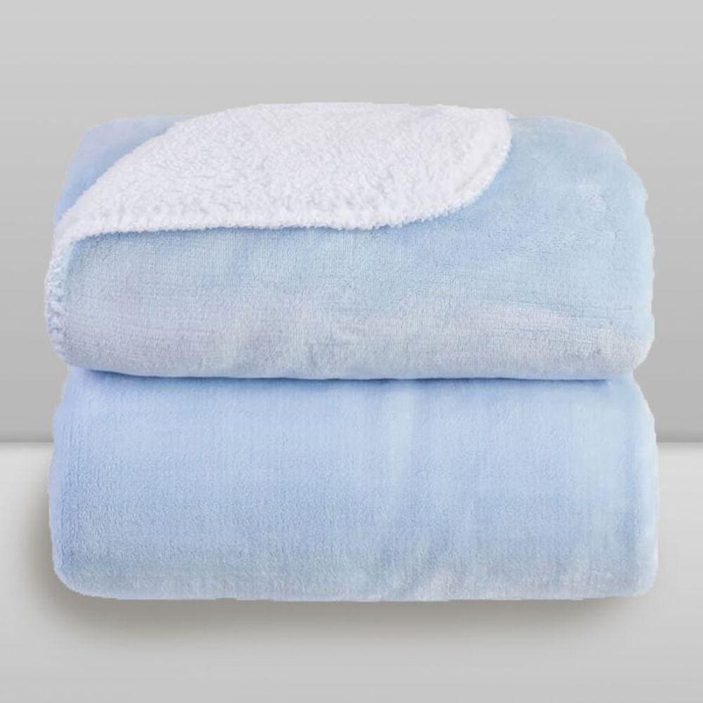 Cobertor Microfibra Plush Com Sherpa Azul - Laço Bebê