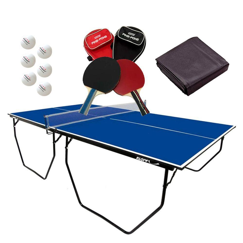 MESA PING PONG MDF 15mm 1009 KLOPF + Kits Raquete, Bolinhas c/ Estojos + Capa Mesa Aberta
