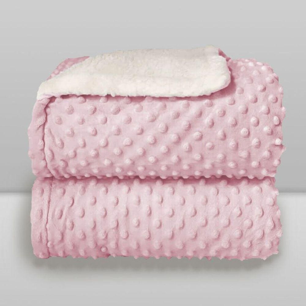Cobertor Plush com Sherpa Dots Rosa Bebe - Laço Bebê