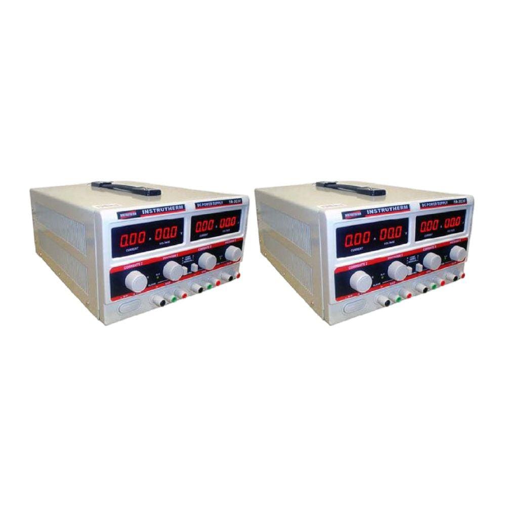 Kit 2 Fonte Alimentação Digital Corrente Simétrica 2 Canais Tensão 64 Volts Pesquisas Fa-3030 Portátil Instrutherm