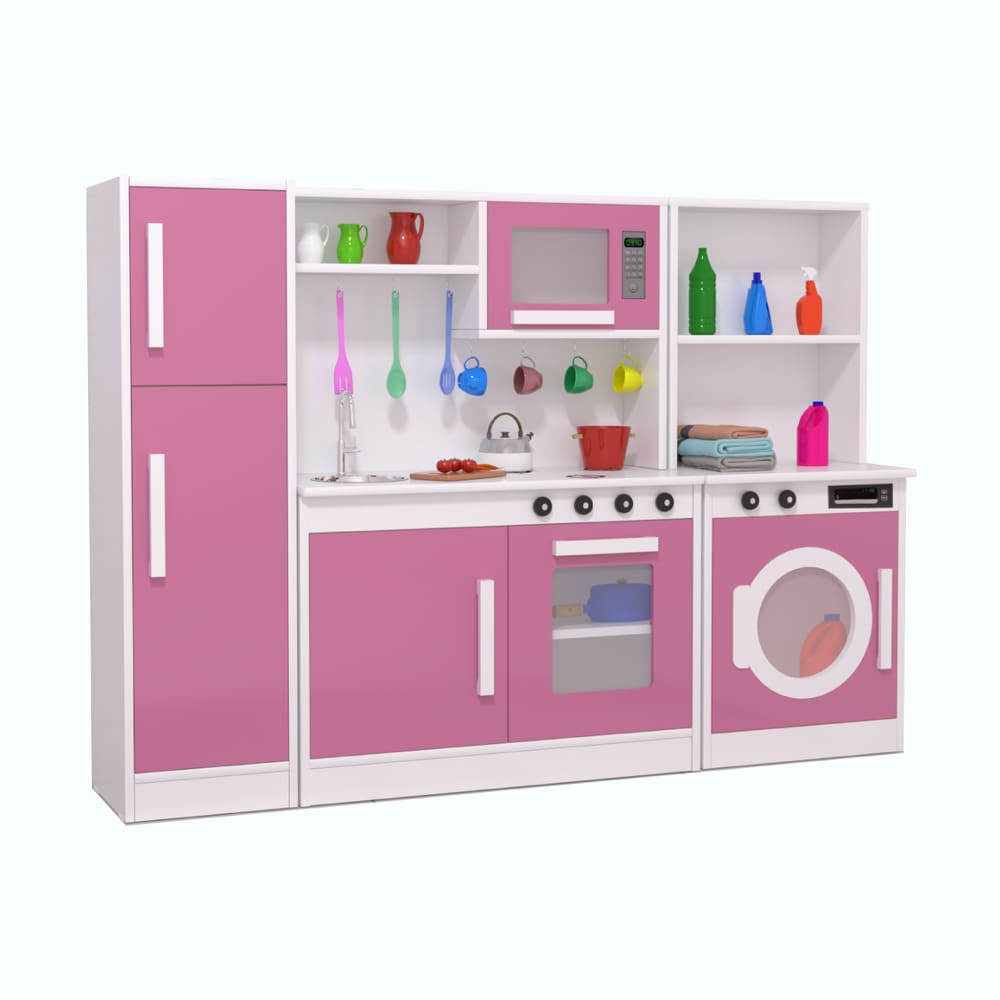 Kit Cozinha com Geladeira e Máquina de Lavar Rosa Infantil