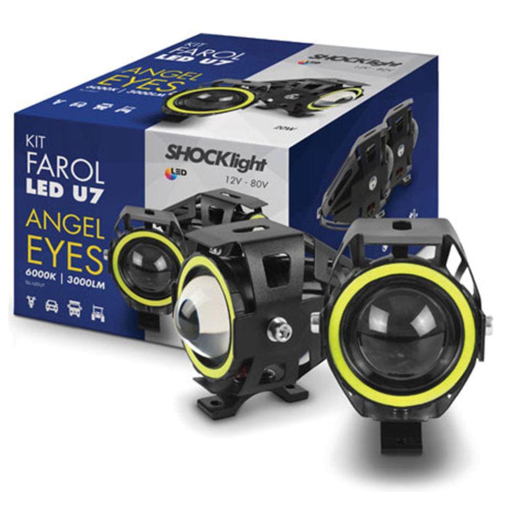 Farol Milha Led Angel Eyes Moto Super Branco Strobo 3000Lm